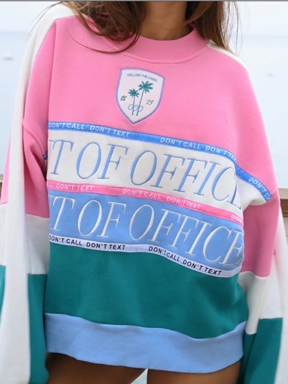 Yllw the label OOO out of office oversized viral sweatshirt size large pink blue